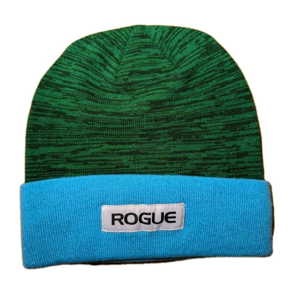 Rogue Fitness Workout Beanie USA Green and Blue Weightlifting Gym Winter Snow
